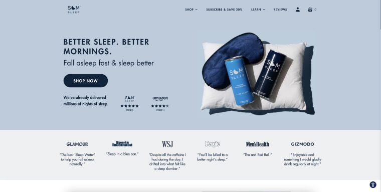 Screenshot of Som Sleep's homepage.